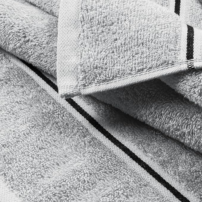MyOwn Ultra Soft 6 Pack Cotton Towel Set, Contains 2 Bath Towels 28x55 inch, 2 Hand Towels 16x24 inch & 2 Wash Coths 12x12 inch, Ideal Everyday use, Compact & Lightweight - Light Grey