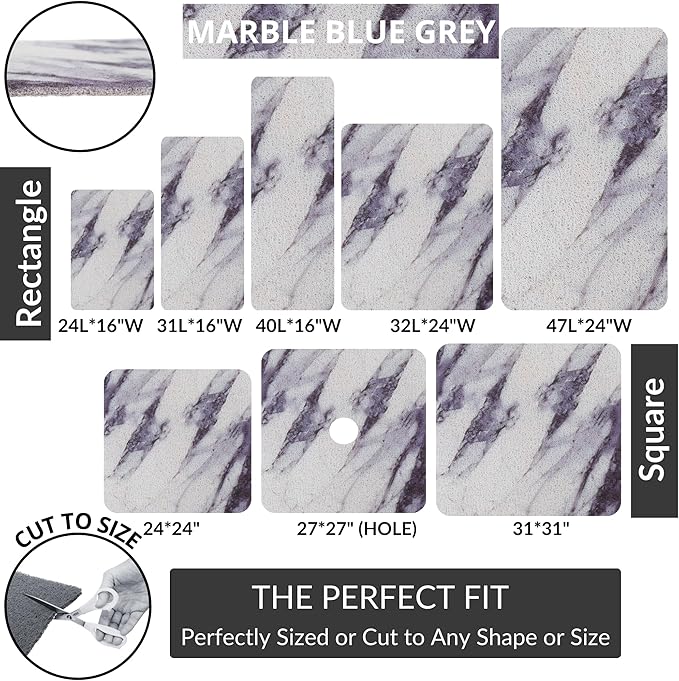Shower Mat with Center Drain Hole - Secure Loofah Non Slip Shower Mats for Inside Shower - 27x27 Square Bath Mats for Shower - Anti Slip Shower Stall Mat - Square Shower Floor Mat (27x27 Blue Gray)