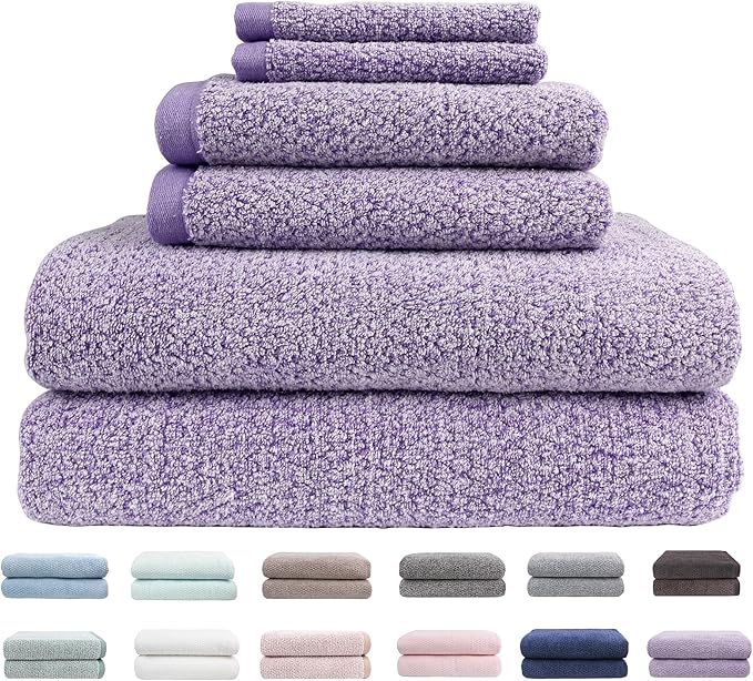 Everplush Diamond Jacquard 6 Pieces Bath Towel Set, Luxury Super Soft Oversized everplush Towels, Highly Absorbent everplush Diamond Jacquard Quick Dry Bath Towel for Lavender Towels Bathroom Sets