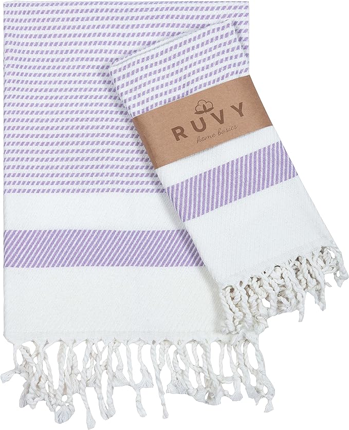 Ruvy Home Basics Turkish Hand Towels for Bathroom Set of 2 | 18"x40", Cotton | Decorative Towel for Bathroom, Kitchen, Dishcloth, Tea, Yoga, Face, Gym - Lavender