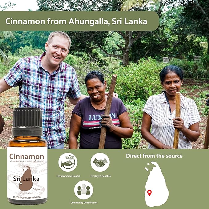 Cinnamon Essential Oil - Direct from Sri Lankan Essential Oils - 100% Pure - Natural Aceite de Canela for Aromatherapy & Wellness - Premium Grade (15ml)