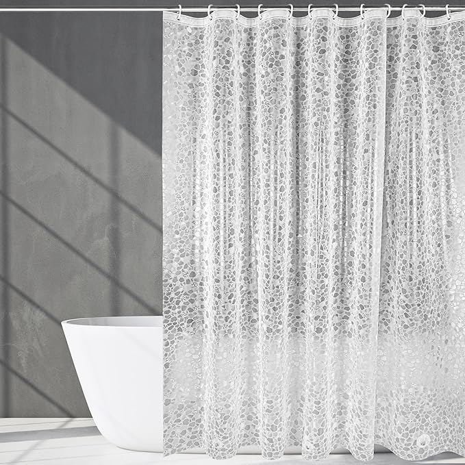 WELTRXE Bathroom Shower Curtain Liner 8G EVA Thick, 72x72 Inch 3D Frosted Pebble Plastic Shower Curtains, Heavy Duty Waterproof Shower Liner with Weighted Magnets, 12 Hooks, Rustproof Metal Grommet