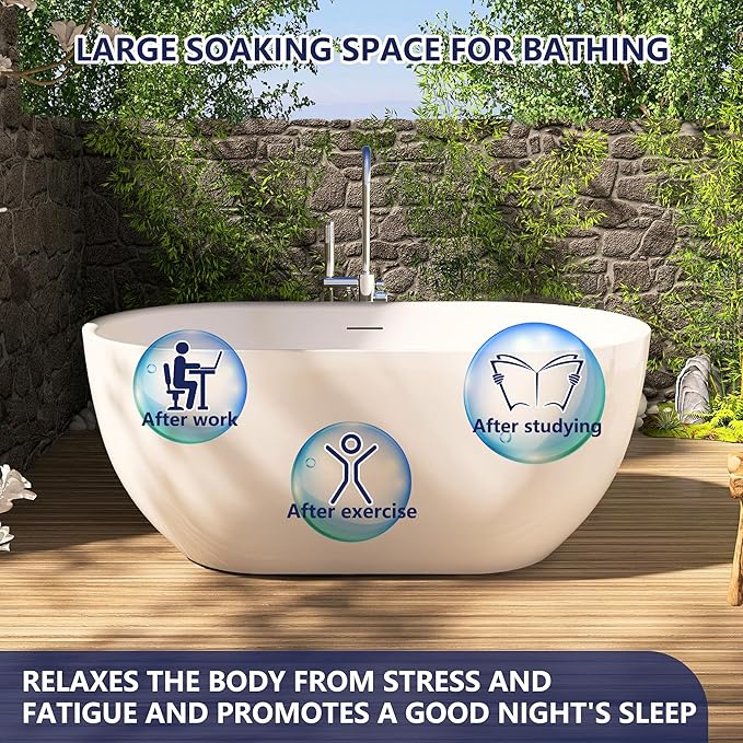 59" Acrylic Free Standing Tub, Stand Alone Tub, Freestanding Bathtub, Soaking Bathtub, cUPC Certified, SE(Glossy White)