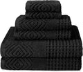 Texere 100% Organic Cotton Diamond Jacquard 700 GSM Luxury Bath Towel Sets - Spa Quality Bath Towels, Hand Towels, Washcloths (Diamond, Black, 6 Piece)