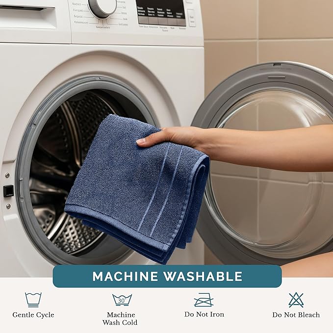 Casa Platino Washcloths Pack of 6 - Spa & Salon Quality - 100% Ring Spun Cotton Face Cloths - Soft & Ultra Absorbent Wash Cloth Set for Body, Beauty, Home, Gym - Fingertip Towels - 13"x13", Navy Blue