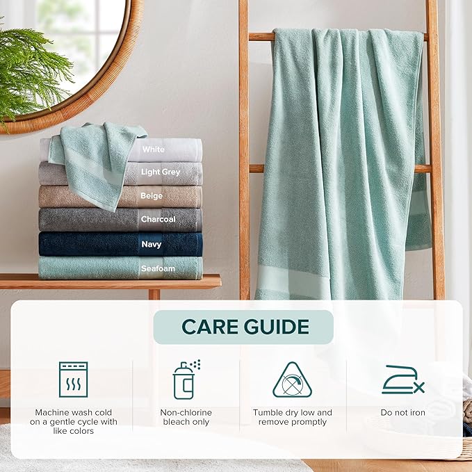 Comfort Spaces Turkish Bath Towel Set of 4 Piece 27x54 Medium 100% Cotton Towels Highly Absorbent Soft Quick Dry Shower for Bathroom Spa Seafoam Green
