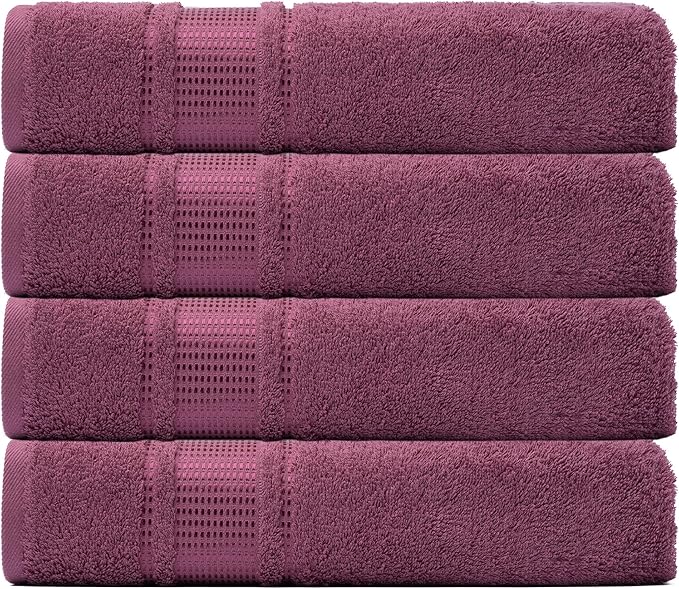 Melissa Linen, 100% Cotton Washcloths for Bathroom, 4-Piece 12x12 in Wash Cloth Set, Turkish Small Hand Towels, Soft Rags for Face and Body, (Dark Reddish Purple Washcloths)