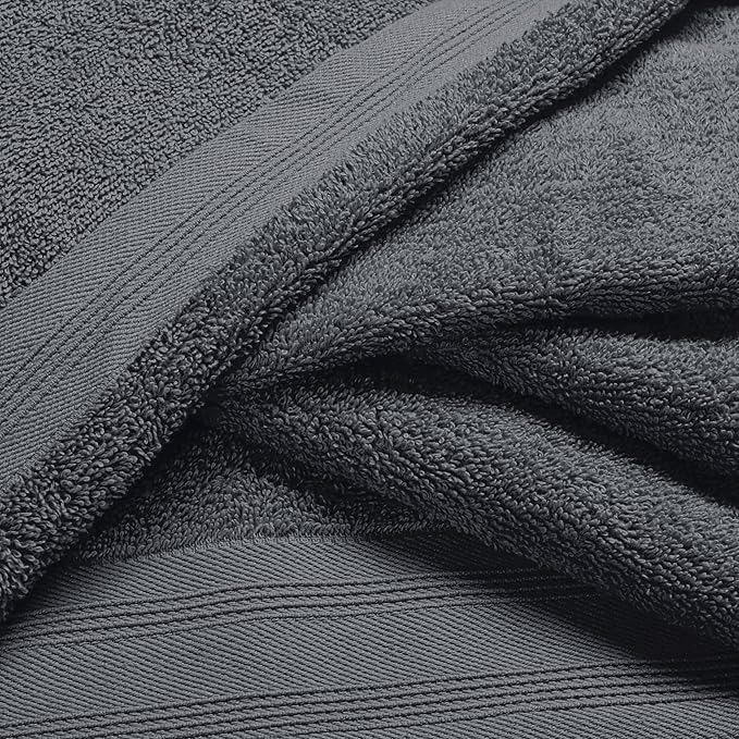 Ultra Soft 6 Pack Cotton Towel Set, Contains 2 Bath Towels 28x55 inch, 2 Hand Towels 16x24 inch & 2 Wash Coths 12x12 inch, Ideal Everyday use, Compact & Lightweight - Charcoal Grey