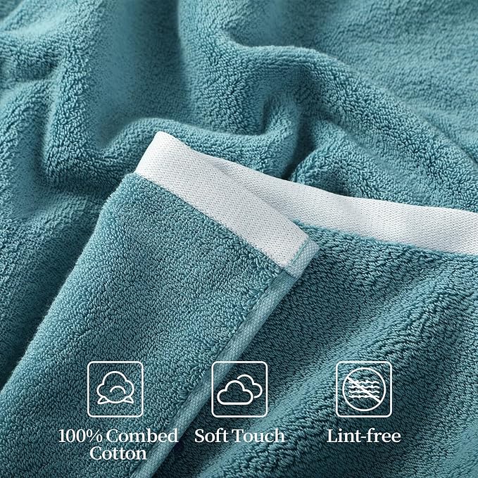 REDKISS 6 Pack Cotton Towel Set with Luxury Embellished Border, 600 GSM Ultra Soft & Highly Absorbent Bath Towels Set with 2 Bath, 2 Hand, 2 Washcloths for Bathroom, Gym, Spa, Hotel, Sky Blue