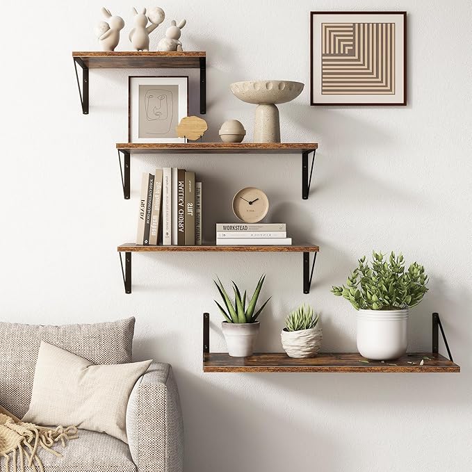 10 Inch Deep Floating Shelves, Floating Shelf 16 Inch Long, 16"W x 10"D Wall Shelves Set of 2, Deep Shelf for Books, Wide Floating Shelves for Bahtoom, Living Room, Kitchen, Rustic Brown