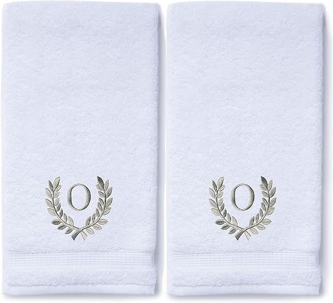 Decorative and Monogrammed Hand Towels for Bathroom Kitchen Makeup | Personalized Gift for Wedding-Bridal | Roman Font Custom Luxury Turkish Towel | Spa Collection, Oversized, 16 X 30 Inch, Set of 2
