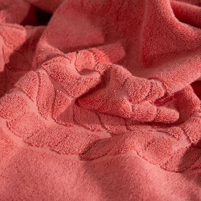 BAGNO MILANO Organic Turkish Cotton Bath Towels, Luxury Jacquard Collection, Certified Organic Highly Absorbent, Soft-Plush Towel Set (Coral Red, 2 Pcs Bath Towel Set)