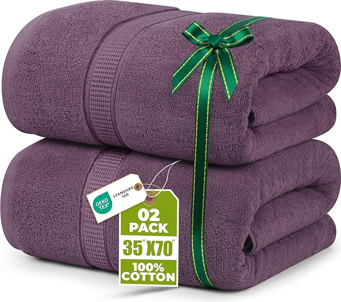 Utopia Towels Luxurious Jumbo Bath Sheet 2 Piece, 600 GSM, 35 by 70 Inches, 100% Ring Spun Cotton, Highly Absorbent and Quick Dry Extra Large Bath Towel, Super Soft Towel, Plum