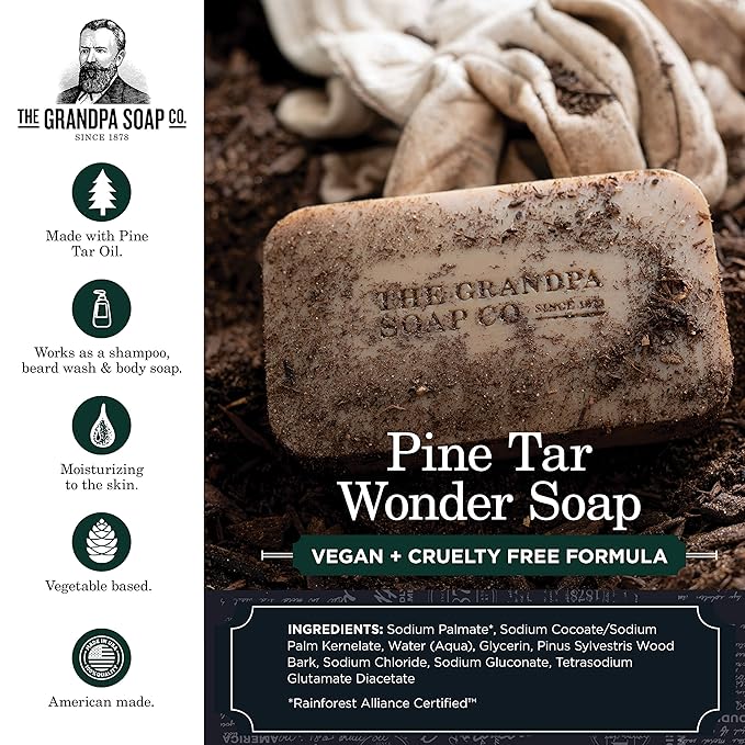 Pine Tar Bar Soap by The Grandpa Soap Company | The Original Wonder Soap | 3-in-1 Cleanser, Deodorizer & Moisturizer | 4.25 Oz. Each 3 Pack