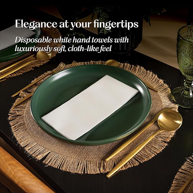 300-pack Servietto Disposable Linen-Feel Guest Towels [8" x 17" ] - Cloth-Like Hand Bathroom Napkins, Made In USA - Soft and Absorbent Paper Napkin for Kitchen, Bathroom, Party, Wedding, Or Event