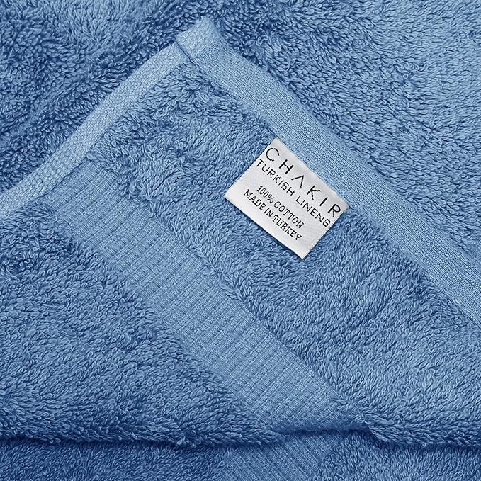Chakir Turkish Linens 100% Cotton Premium Turkish Towels for Bathroom | 30'' x 60'' Large Bath Towels (4 Piece, Wedgewood)