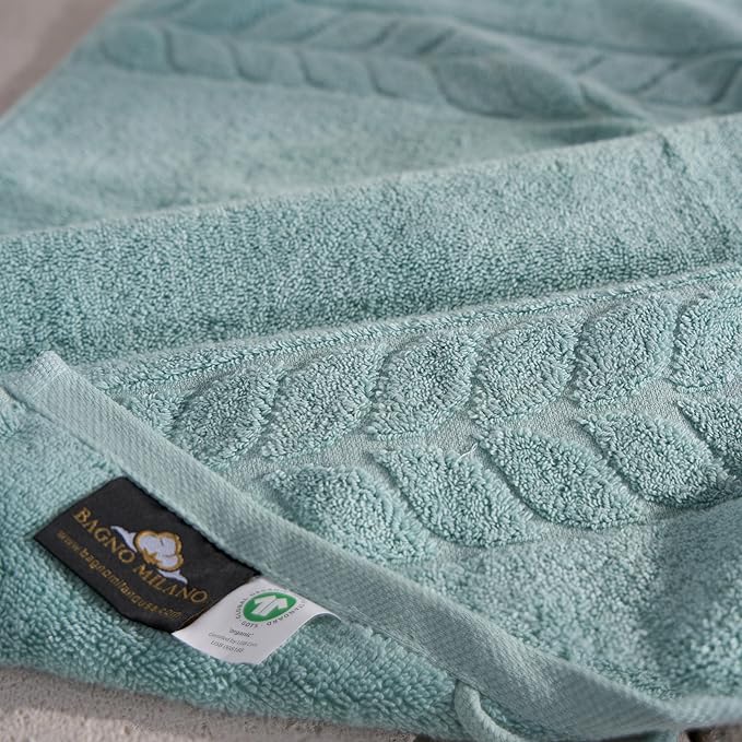 BAGNO MILANO Organic Turkish Cotton Bath Towels, Luxury Jacquard Collection, Certified Organic Highly Absorbent, Soft-Plush Towel Set (Mint, 2 Pcs Bath Towel Set)