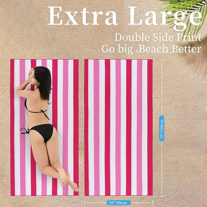 Microfiber Extra Large, Oversized Beach Towels (70''x35'') - 4 Pack XL Quick Dry Striped Towels for Adults & Women，Sand Free for Pool, Spa, Swim & Travel - Ultra Absorbent & Lightweight