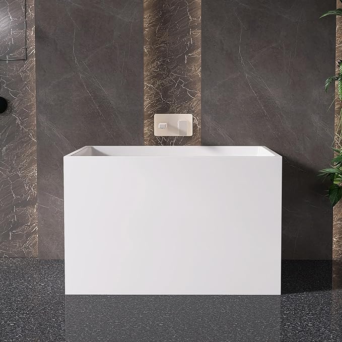 39" Acrylic Freestanding Bathtubs, Stand Alone Tub, Japanese Soaking Tub for Bathroom, Integrated Overflow and Drain, cUPC Certified, Gloss White