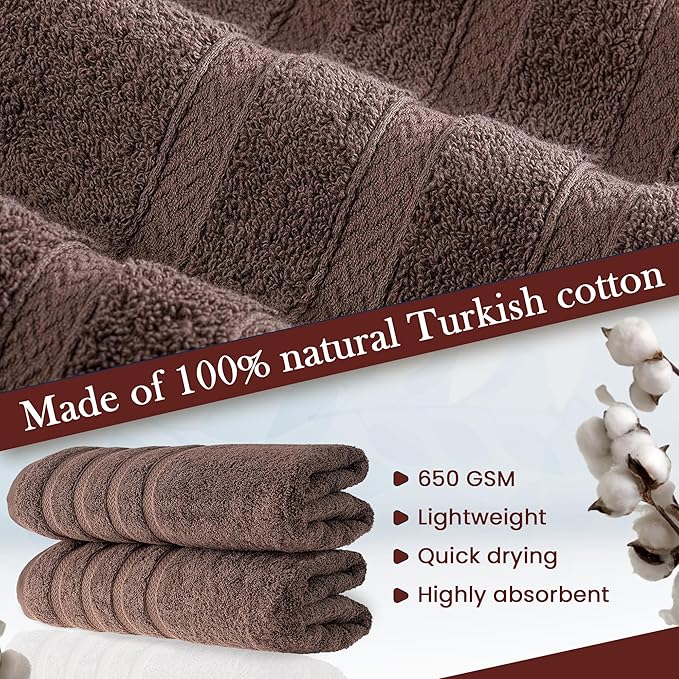 HALLEY Turkish 2 Pack Premium Bath Towels (2 Pieces) 650 GSM Highly Absorbent Super Soft 100% Cotton - 2 Bath Towels (Brown)