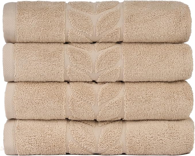 BAGNO MILANO Organic Turkish Cotton Bath Towels, Luxury Jacquard Collection, Certified Organic Highly Absorbent, Soft-Plush Towel Set (Latte, 4 Pcs Hand Towel Set)