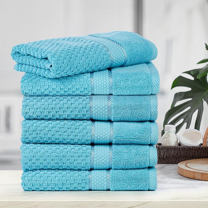 Ample Decor Bathroom Hand Towel 18 X 28 Inch 600 GSM 100% Cotton - Popcorn Textured Towel for Bathroom- Pack of 6 Sky Blue