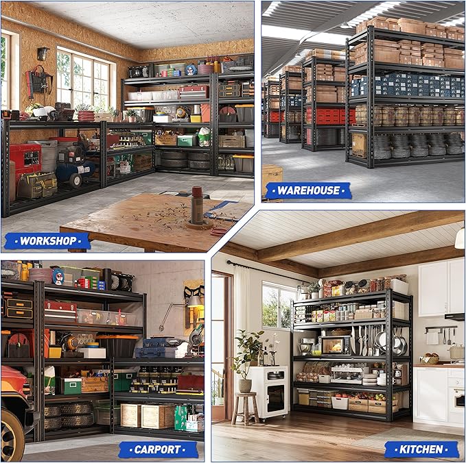 REIBII 48" W Garage Shelving, 5-Tier Wire Shelving Load 2750LBS, Adjustable Metal Storage Shelves, Garage Shelves for Basement, Warehouse, Workshop, Kitchen, 48" W x 18" D x 72" H