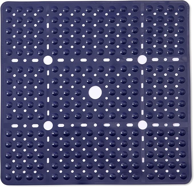ENKOSI Square Shower Mat 27x27 inch - Large Anti Slip Shower Floor Mat - Non Slip Bathroom Shower Stall Mats with Strong Secure Suction Cups and Drain Holes in Middle (Navy Blue 27x27)
