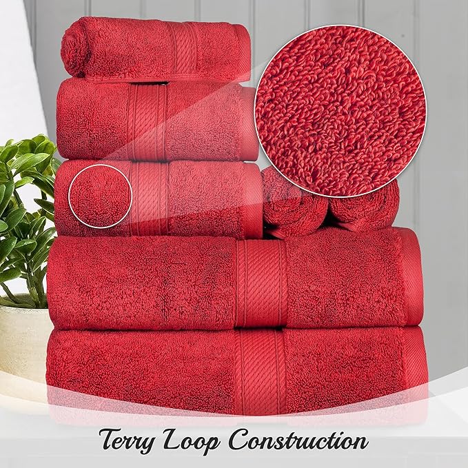 Superior Egyptian Cotton Pile Bath Sheet Set of 2, Ultra Soft Luxury Towels, Thick Plush Essentials, Absorbent Heavyweight, Guest Bath, Hotel, Spa, Home Bathroom, Shower Basics, Red