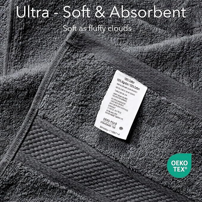 Cloudura Luxury Bath Towels-100% Cotton | Quick Dry | Lightweight | Thick I Good for Spa,Gym & Hotel Quality,(27'x54')-Soft & Absorbent (Charcoal Grey, Set of 4)