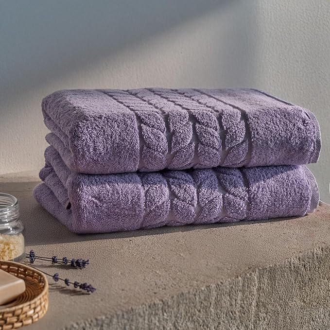 BAGNO MILANO Organic Turkish Cotton Bath Towels, Luxury Jacquard Collection, Certified Organic Highly Absorbent, Soft-Plush Towel Set (Lilac, 6 Pcs Towel Set)
