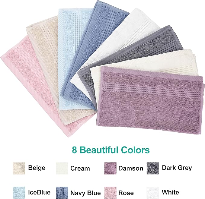 EastNBlue Lara 100% Turkish Cotton Washcloths 4 Pack, Extra Soft & Absorbent Wash Cloths for Face & Body (12" x 12"), Terry Cloth, Small Hand Towels for Bathroom, Rose (Pink)