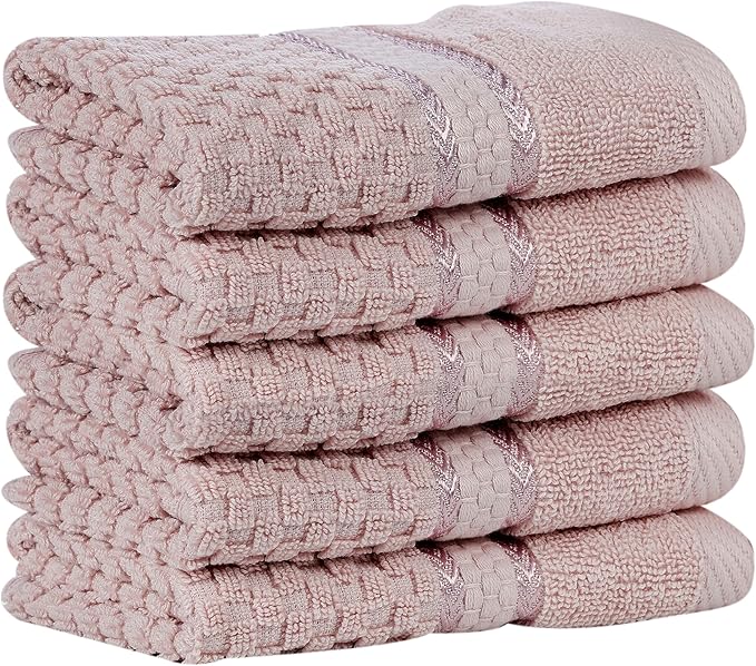 Ample Decor 100% Cotton Soft Pink Washcloths Set of 5 - Super Soft, Quick-Dry, Highly Absorbent, Popcorn Textured - Mulaayam Collection - 12 X 12 Inch