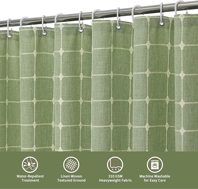 MitoVilla Long Shower Curtain Set 72 x 78, Boho Farmhouse 78 inch Long Polyester Linen Tassel Ultra Thick Heavy Duty Fabric Shower Curtains for Cottagecore French Rustic Bathroom Decor, Sage Green