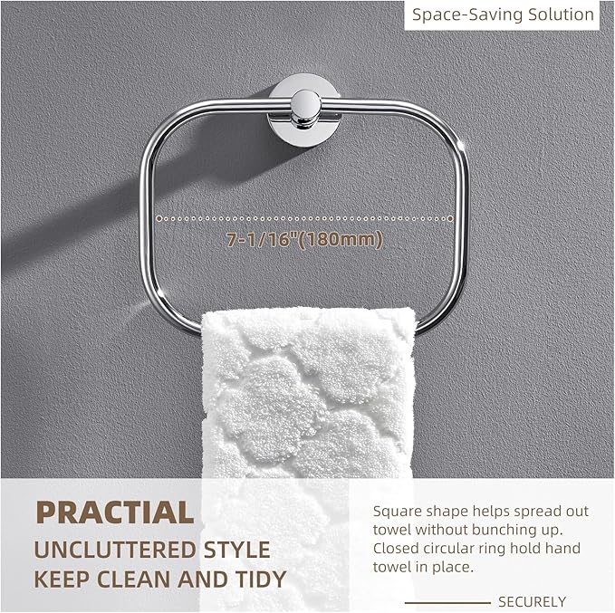 Angle Simple Swivel Towel Ring Chrome, Stainless Steel Hand Towel Rack for Bathroom Wall, Square Holder for Washcloth