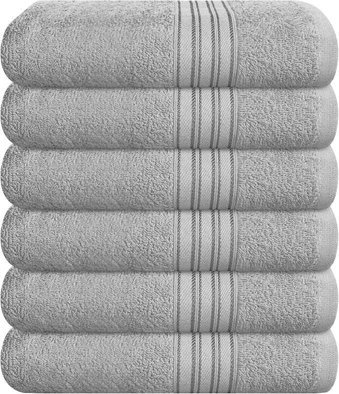 BOUTIQUO Ultra Soft Cotton 6 -Piece Hand Towel Set 16x24 Inch, Ideal for use in Bathroom, Kitchen, Gym, Spa & General Cleaning, Compact & Lightweight Multi Purpose Hand Towels - Light Grey