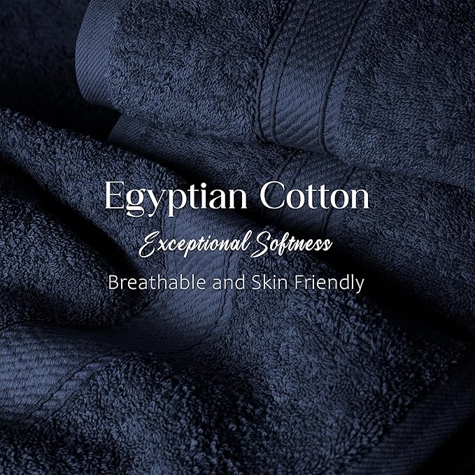 Superior Egyptian Cotton Pile Bath Towel Set of 2, Ultra Soft Luxury Towels, Thick Plush Essentials, Absorbent Heavyweight, Guest Bath, Hotel, Spa, Home Bathroom, Shower Basics, Navy Blue