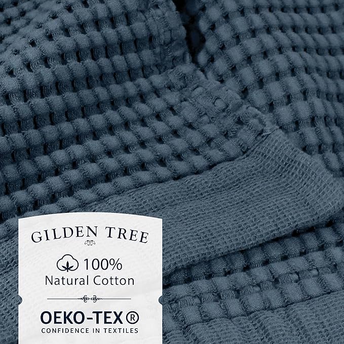 GILDEN TREE Waffle Towel Set Quick Dry Thin | 2 Bath Towels | 2 Hand Towels | 2 Washcloths, Modern Style (Midnight Blue)