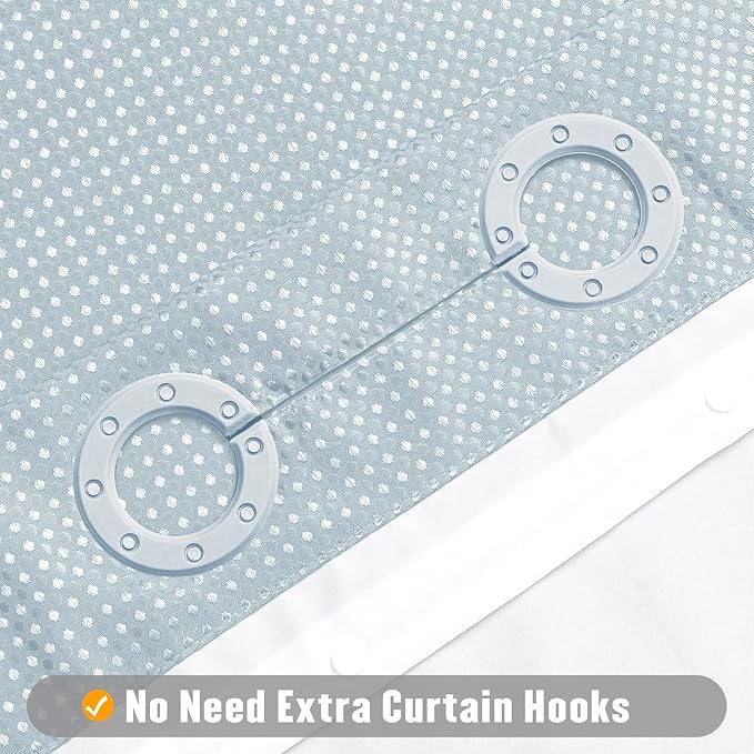 MitoVilla No Hooks Needed Extra Long Shower Curtain Liner Set, Blue 86 inch XL Heavyweight Waffle Fabric Cloth Shower Curtains Set with Snap-in Liner for Modern Luxury Hotel & Spa Bathroom Decor