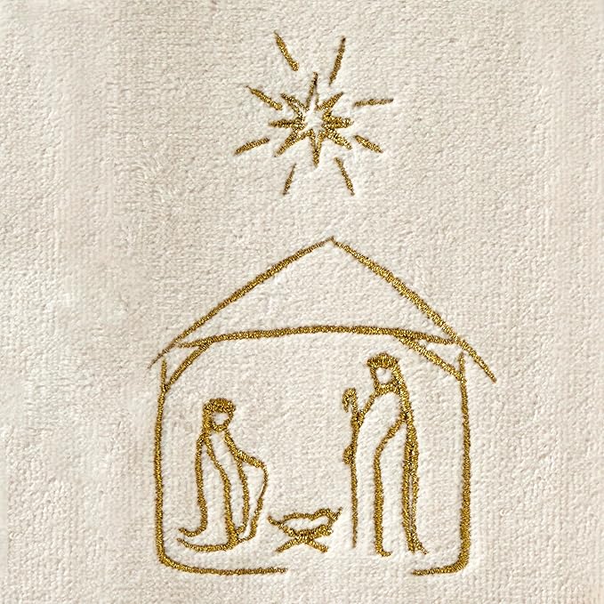 SKL Home Religious/Christmas/Winter Nativity Hand Towel 2pc Set for Bath/Kitchen & Gift, Natural