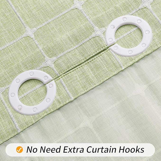 MitoVilla No Hooks Required Farmhouse Shower Curtain with Snap-in Liner - with Window & Magnets, Boho Cotton Linen Fabric Shower Curtains with Tassels for Rustic Bathroom Decor, Sage Green, 72 x 74