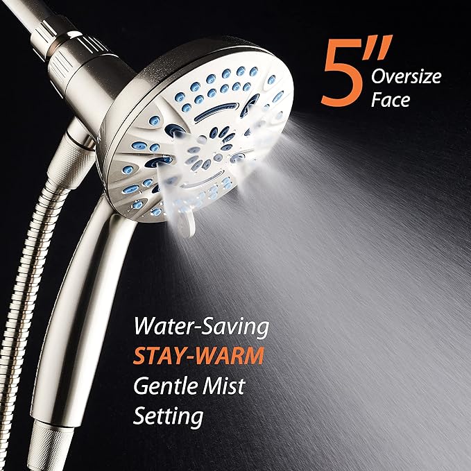 AquaCare Magneton High-Pressure 8-mode Handheld Shower Head with Magnetic Guidance Docking System - 2 Magnetic Brackets, 5 inch Face, Hygienic Jets, 6 ft. Stainless Steel Hose - All Nickel Finish