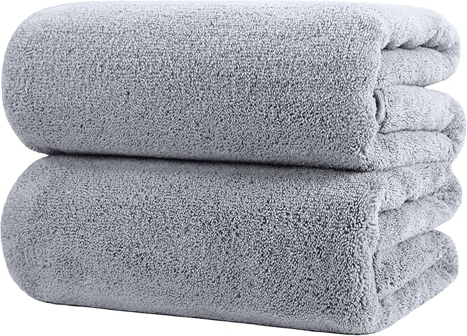 POLYTE Quick Dry Lint Free Microfiber Bath Sheet, 35 x 70 in, Pack of 2 (Gray)