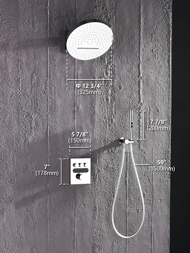 Lefton Shower System in Fahrenheit Display (Battery-free), 13” Overhead Round Rainfall Shower Head with All-in-one Handheld Spray Showerhead, 4-in-1 Control System, SSWM2501 (Chrome)