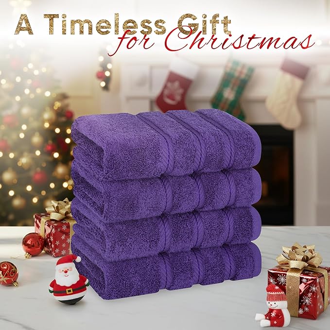 American Soft Linen Luxury Hand Towels for Bathroom, 600 GSM 100% Cotton Turkish 4 Piece Hand Towel Set, 600 GSM Hand Face Towels for Kitchen, Purple Hand Towels