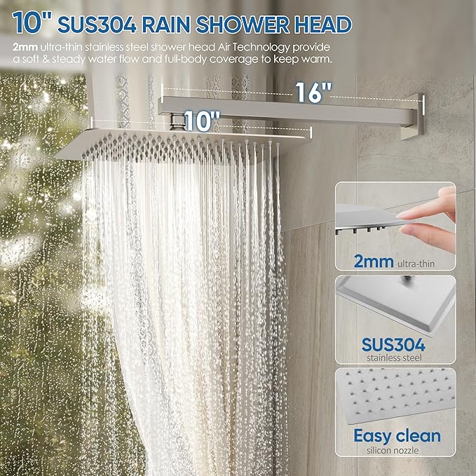Shower System with Tub Spout, All Metal Tub Shower Faucet Set with 10" Rain Shower Head and Handheld Spray combo, Wall Mounted Tub Shower Systems with Valve and Trim Kit, Brushed Nickel