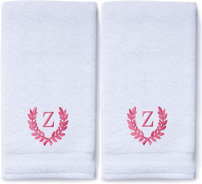 Decorative and Monogrammed Hand Towels for Bathroom Kitchen Makeup | Personalized Gift for Wedding-Bridal | Roman Font Custom Luxury Turkish Towel | Spa Collection, Oversized, 16 X 30 Inch, Set of 2
