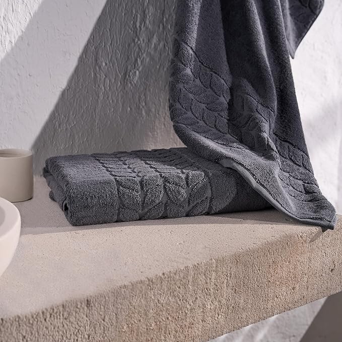 BAGNO MILANO Organic Turkish Cotton Bath Towels, Luxury Jacquard Collection, Certified Organic Highly Absorbent, Soft-Plush Towel Set (Charcoal, 2 Pcs Bath Towel Set)