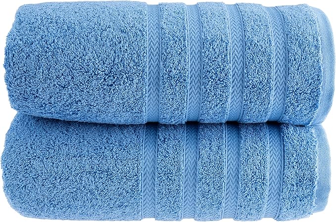 HALLEY Turkish 2 Pack Premium Bath Towels (2 Pieces) 650 GSM Highly Absorbent Super Soft 100% Cotton - 2 Bath Towels (Blue)