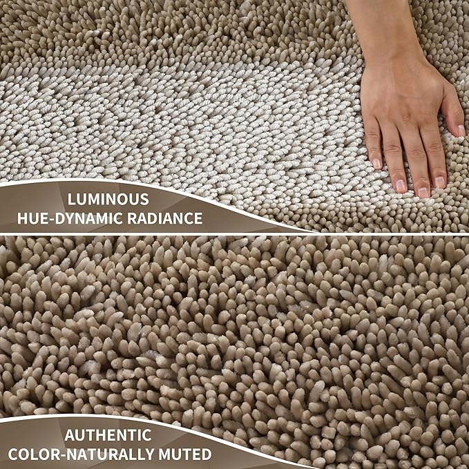 Yimobra Chenille Bathroom Rugs Non Slip, Extra Thick Soft Absorbent Bath Rug 31.5x20 Inch, Machine Washable Quick Dry Bath Mat for Bathroom Floor, Tub and Shower, Home Decor Accessories, Camel